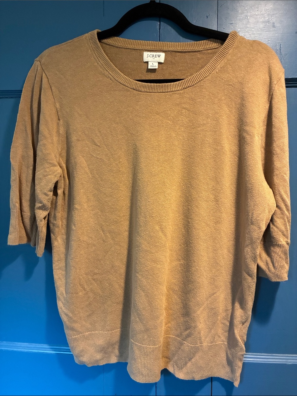 J. Crew Women's Tan Crewneck Short Sleeve Sweater
